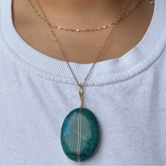 Chrysocolla Wire Wrapped Pendant - Picture 1 of 5